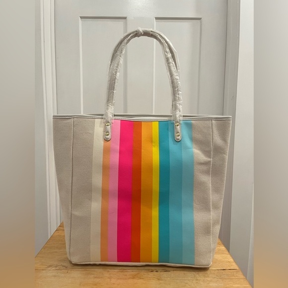 NWT Trina Turk Striped Canvas Tote Bag Spring Inspired - Picture 4 of 11